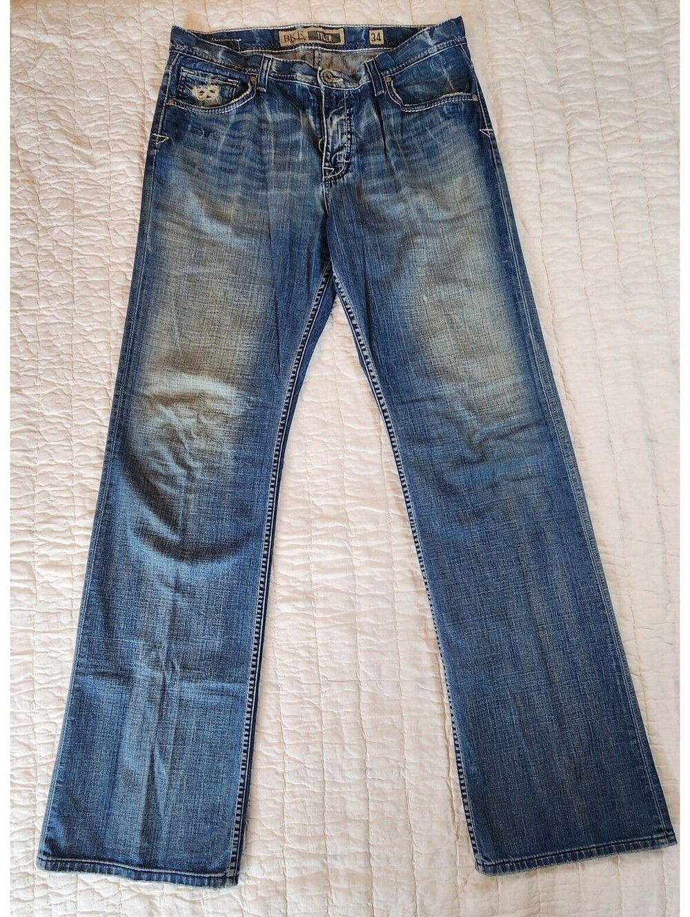 BKE Tyler Straight Leg Men's Jeans 34x36 Blue Medium Wash Distressed